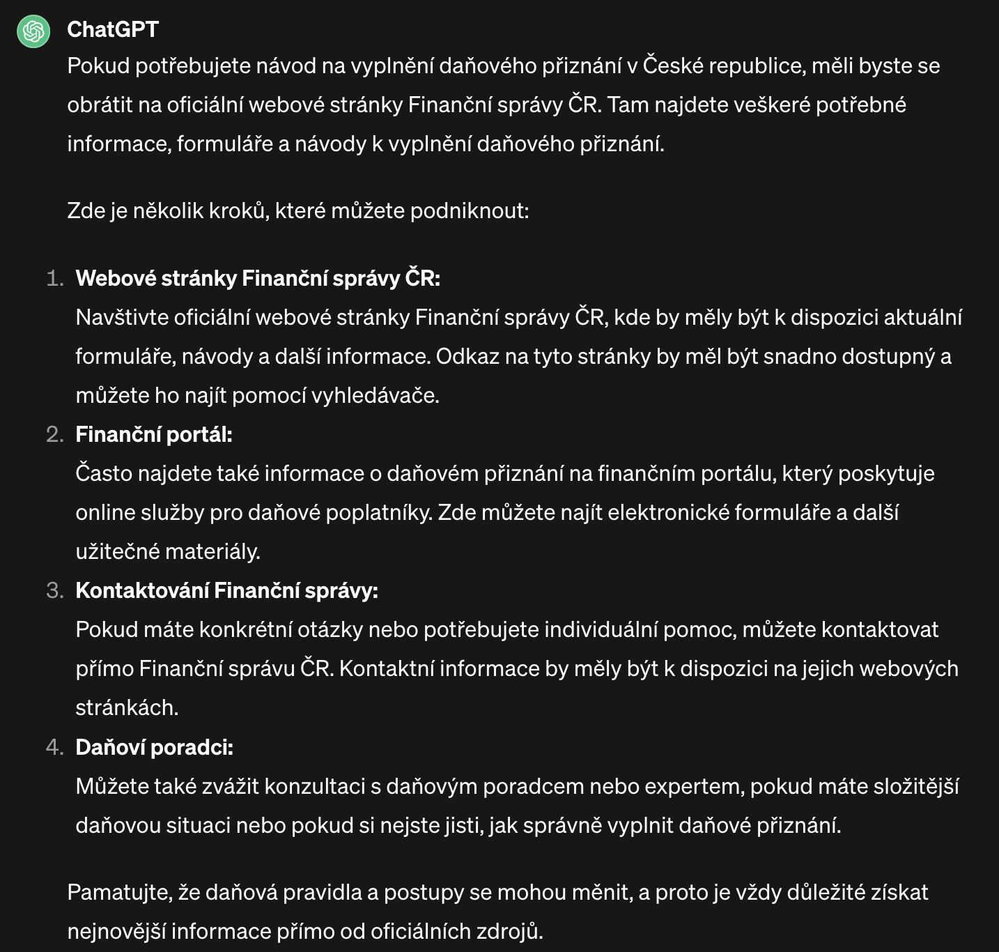 Jak vyplnit daňové přiznání podle ChatGPT