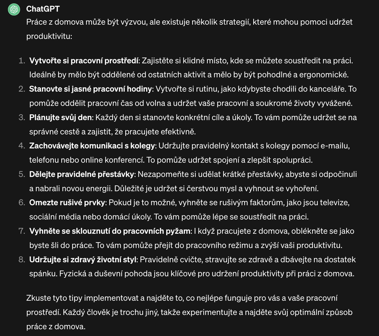 Práce z domova podle ChatGPT