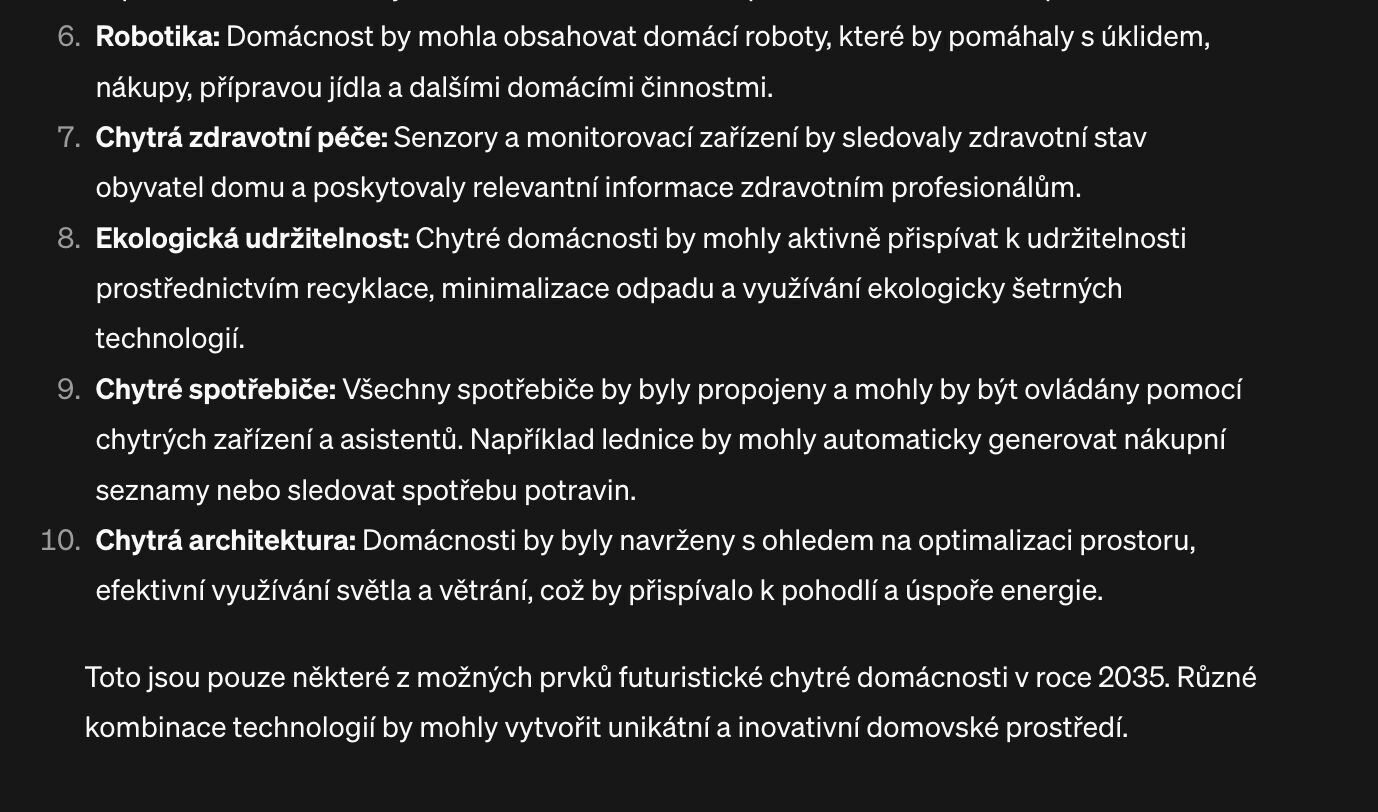 Vizualizace chytré domácnosti podle ChatGPT